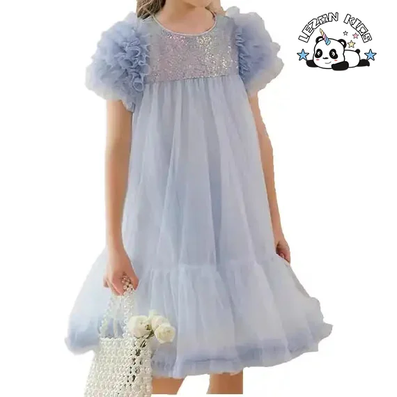 LEZONKIDS - 2024 New Fashion summer kids tulle lace princess dress children wedding performance wedding dress